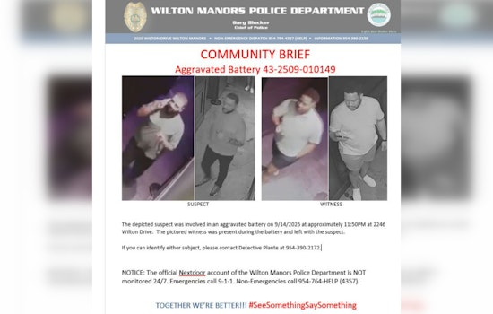 Wilton Manors Police Seek Help to Find Witness and Suspect in Aggravated Battery Case