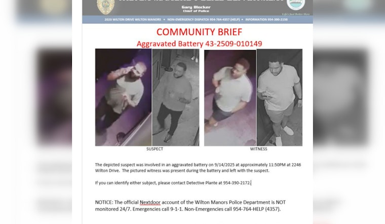 Wilton Manors Police Seek Help to Find Witness and Suspect in Aggravated Battery Case