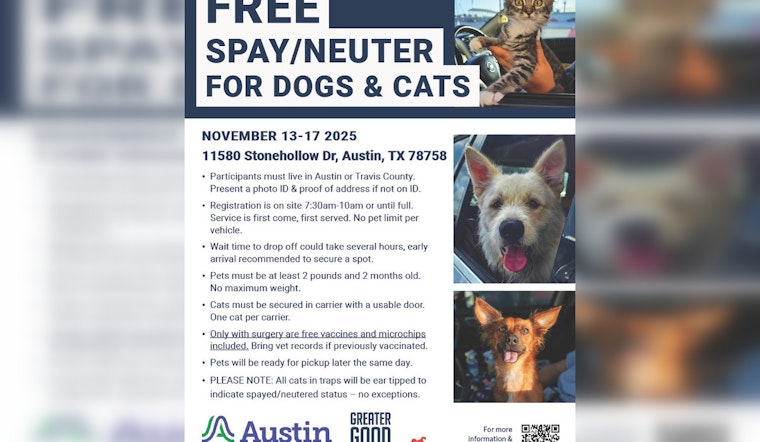 Austin Animal Services Teams Up with Greater Good Charities for a Free Spay/Neuter Clinic in Austin and Travis County