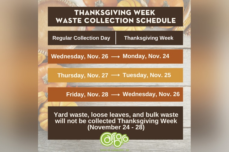 Carrboro Adjusts Trash Collection Schedule Ahead of Thanksgiving and Suspends Yard Waste Services