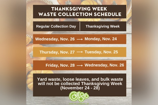 Carrboro Adjusts Trash Collection Schedule Ahead of Thanksgiving and Suspends Yard Waste Services