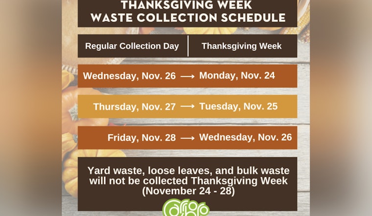 Carrboro Adjusts Trash Collection Schedule Ahead of Thanksgiving and Suspends Yard Waste Services