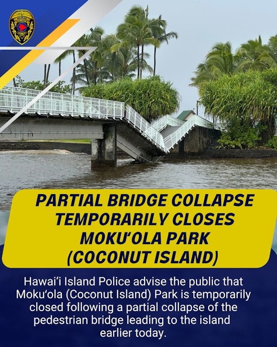 Coconut Island Bridge in Hilo Collapses, No Injuries Reported as Park Closes Indefinitely