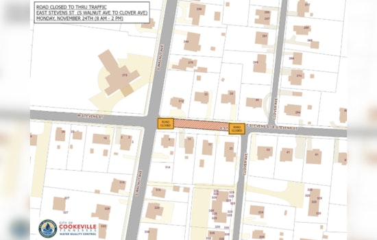 Cookeville Residents Alerted to East Stevens Street Closure for Sewer Line Repairs on Nov 24