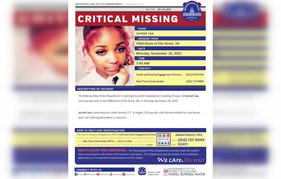 DC Police Issue Urgent Alert for Missing Teen Jemiah Lee