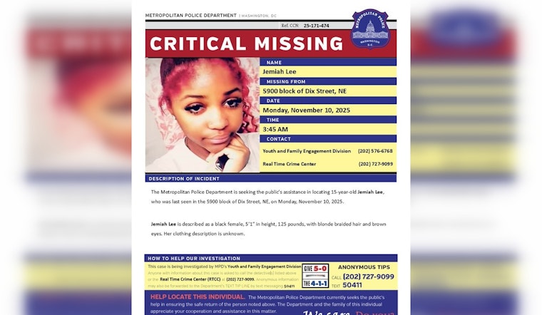 DC Police Issue Urgent Alert for Missing Teen Jemiah Lee