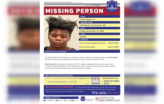 DC Police Seek Public's Help in Finding Missing Teenager Charles Baylor III