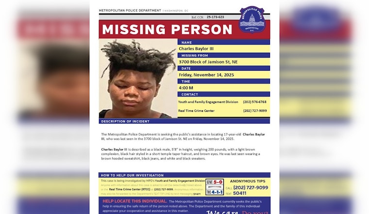 DC Police Seek Public's Help in Finding Missing Teenager Charles Baylor III