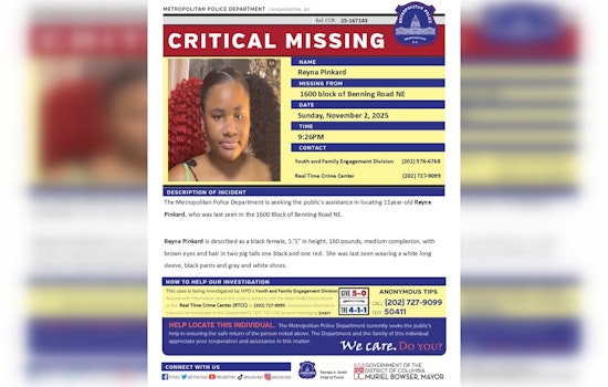 DC Police Seek Public's Help in Search for Missing 11-Year-Old Reyna Pinkard in Northeast Washington