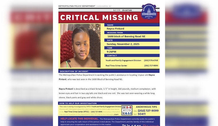 DC Police Seek Public's Help in Search for Missing 11-Year-Old Reyna Pinkard in Northeast Washington