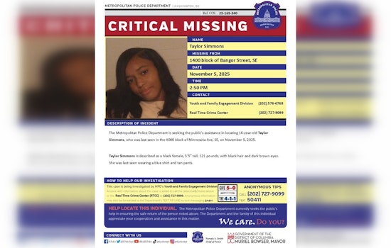 DC Police Seek Public's Help to Find Missing 16-Year-Old Taylor Simmons Last Seen on Minnesota Ave, SE