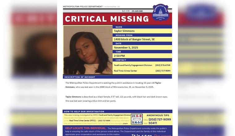 DC Police Seek Public's Help to Find Missing 16-Year-Old Taylor Simmons Last Seen on Minnesota Ave, SE