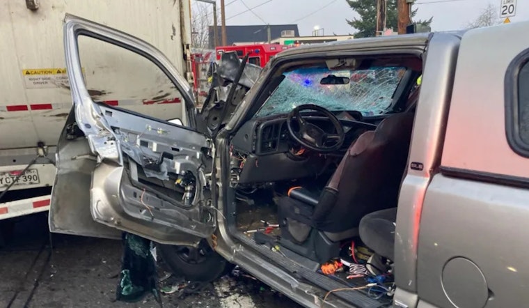 Driver Critically Injured After Pickup Collides with Garbage Truck in North Portland