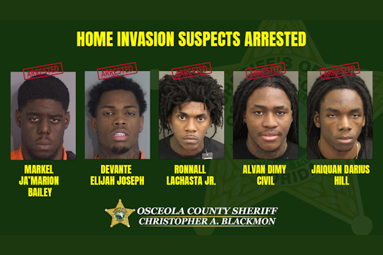 Five Suspects Arrested in Violent Davenport Airbnb Home Invasion, Osceola County Authorities Advise Vigilance