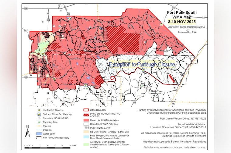 Fort Polk-Vernon Wildlife Management Area Partially Reopens During Federal Shutdown
