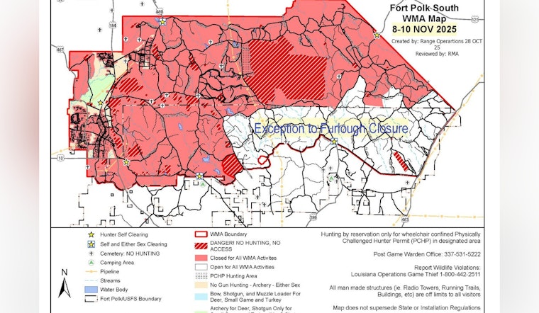Fort Polk-Vernon Wildlife Management Area Partially Reopens During Federal Shutdown