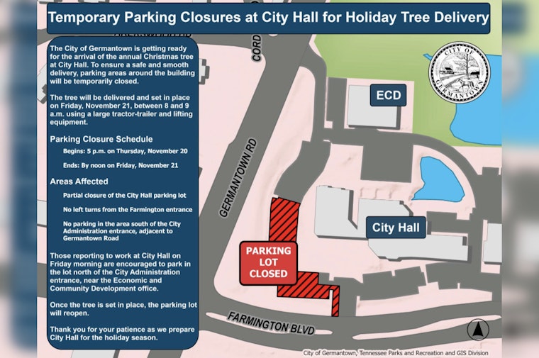 Germantown Announces Christmas Tree Arrival and City Hall Parking Adjustments