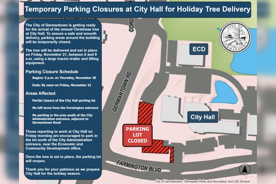 Germantown Announces Christmas Tree Arrival and City Hall Parking Adjustments