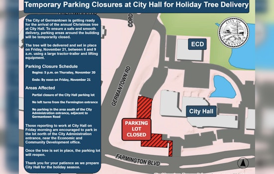 Germantown Announces Christmas Tree Arrival and City Hall Parking Adjustments