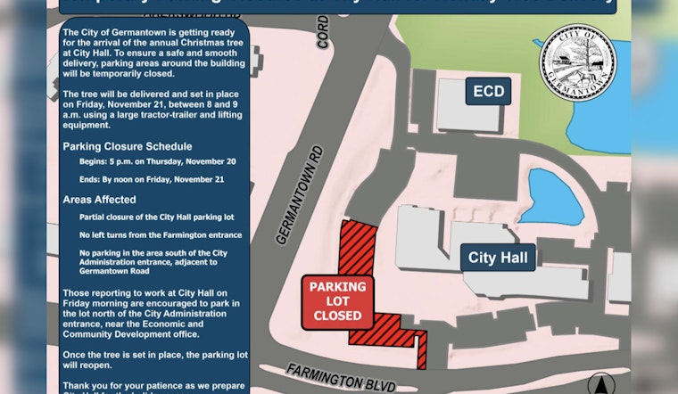 Germantown Announces Christmas Tree Arrival and City Hall Parking Adjustments
