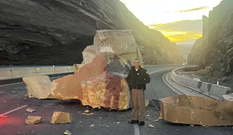 Gigantic Boulder Shatters on I-70 Near Green River, Disrupts Traffic Without Injuries