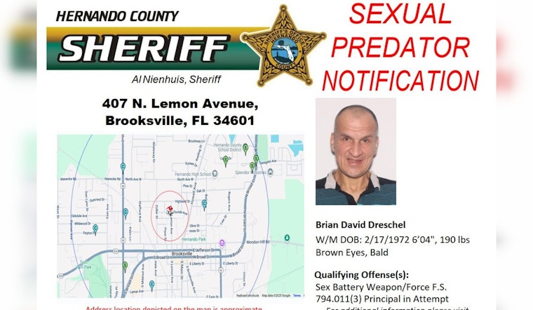 Hernando County Sheriff’s Office Informs Residents of Registered Sexual Predator's New Address