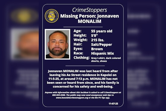 Honolulu Police Seek Public's Help to Find Missing Kapolei Man Jonnaven Monalim