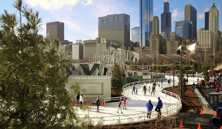 Ice Skating Ribbon Welcomes Visitors Amid Unseasonable Warmth at Chicago's Maggie Daley Park