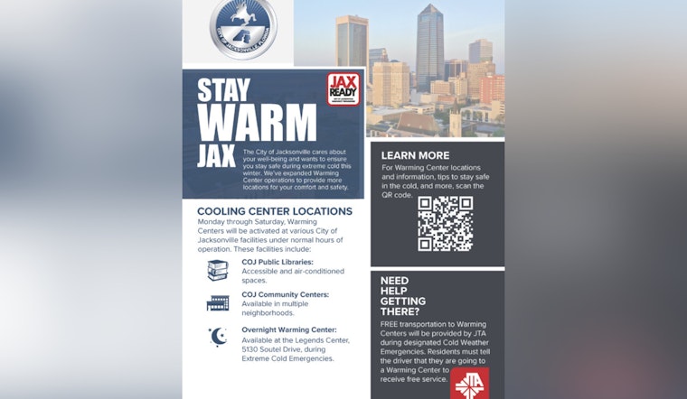 Jacksonville Expands Warming Centers and Offers Free Rides Amid Winter Chill