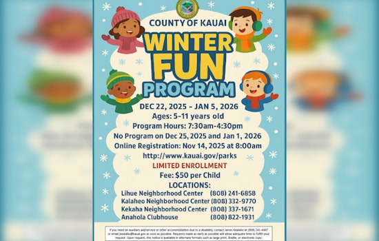 Kauai's Winter Fun Program Opens Registration for Kids' Holiday Activities