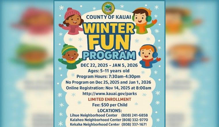 Kauai's Winter Fun Program Opens Registration for Kids' Holiday Activities