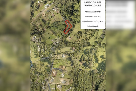 Lane and Road Closures on Akemama Road in Kauai Scheduled for Nov. 17-21