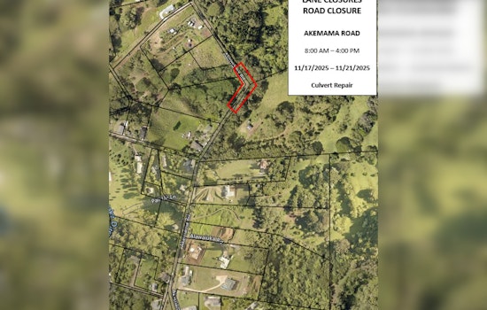 Lane and Road Closures on Akemama Road in Kauai Scheduled for Nov. 17-21