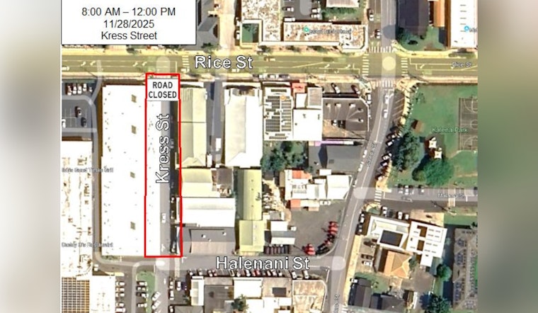 Līhu‘e Alert: Kress Street to Close for Maintenance on November 28, Plan Alternate Routes