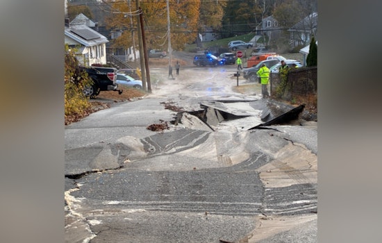 Major Water Main Break Causes Road Collapse in Westford, Disrupts Local Traffic