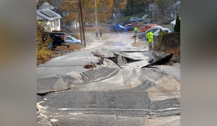 Major Water Main Break Causes Road Collapse in Westford, Disrupts Local Traffic
