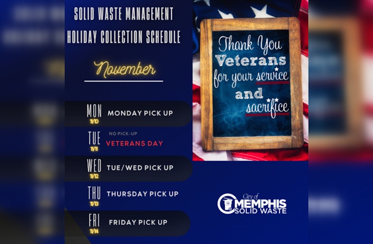 Memphis Trash Pickup Schedule Altered for Veterans Day, City Offices Closed