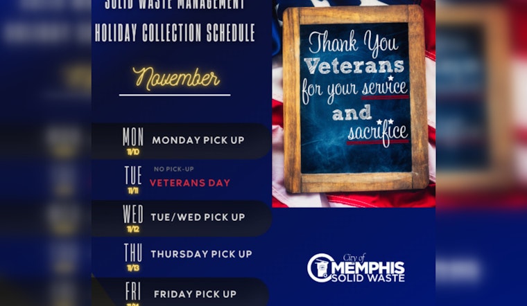 Memphis Trash Pickup Schedule Altered for Veterans Day, City Offices Closed