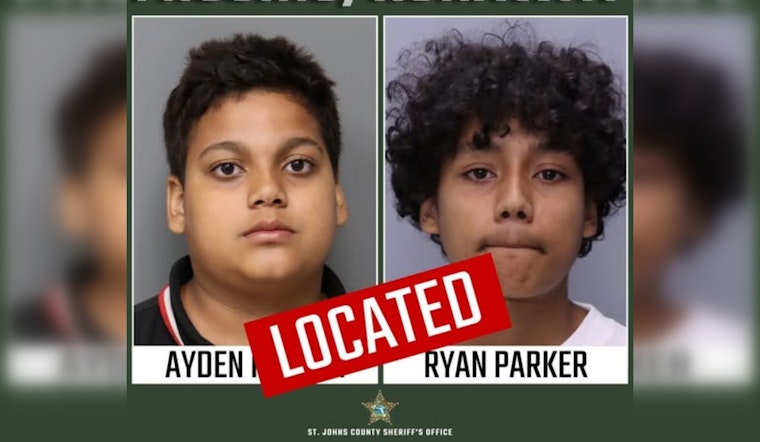 Missing Brothers Found Safe in St. Johns County, Community and Sheriff's Office Celebrate Positive Outcome