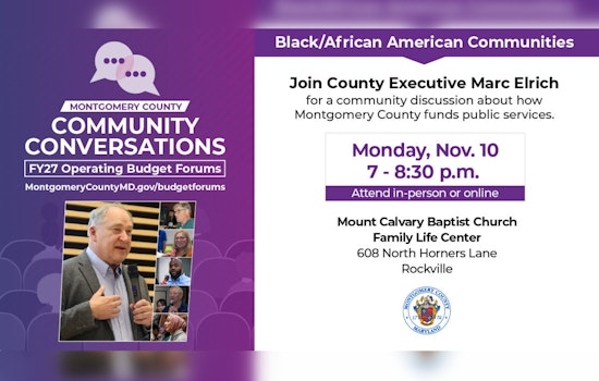 Montgomery County Executive Marc Elrich to Host Community Conversations for FY27 Budget in Rockville