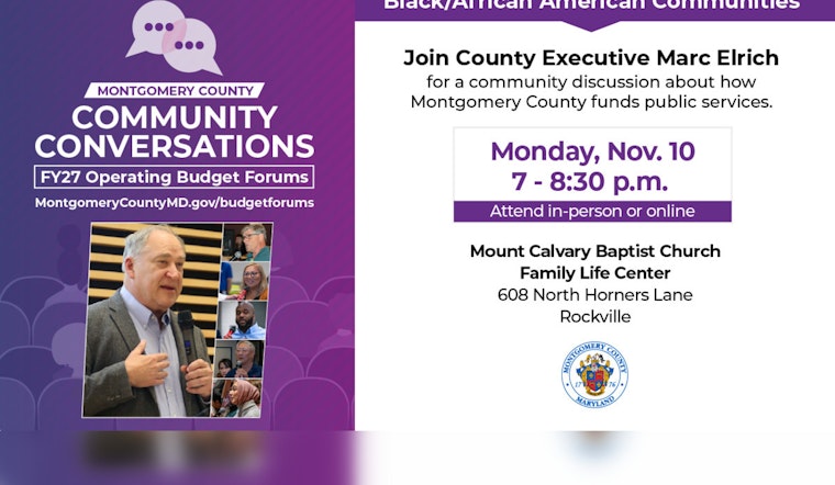 Montgomery County Executive Marc Elrich to Host Community Conversations for FY27 Budget in Rockville