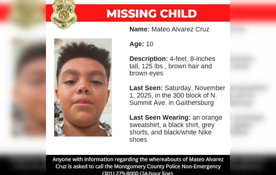 Montgomery County Police Escalate Search for Missing 10-Year-Old Mateo Alvarez Cruz