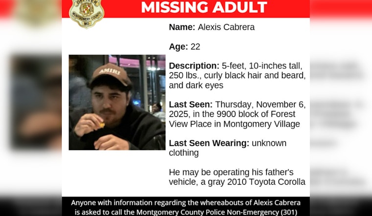 Montgomery County Police Seek Public Help in Search for Missing 22-Year-Old Alexis Cabrera