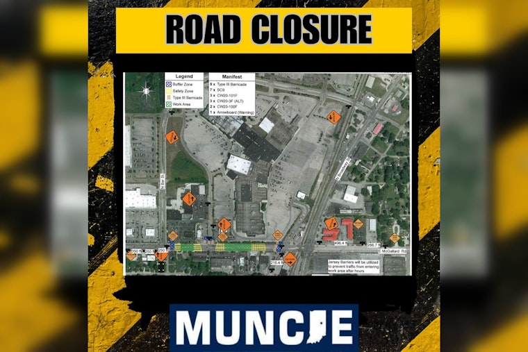 Muncie Roadwork Alert, Nightly Closures on McGalliard Rd to Impact Traffic