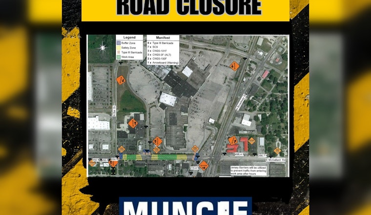 Muncie Roadwork Alert, Nightly Closures on McGalliard Rd to Impact Traffic