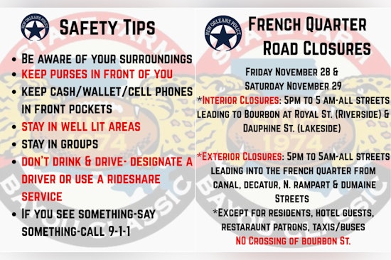 New Orleans Police Share Safety Tips and Road Closure Info for Bayou Classic Weekend Crowds