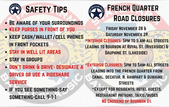 New Orleans Police Share Safety Tips and Road Closure Info for Bayou Classic Weekend Crowds