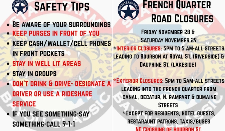 New Orleans Police Share Safety Tips and Road Closure Info for Bayou Classic Weekend Crowds