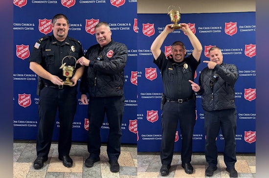 Oak Creek Police and Fire Departments Raise $1,400 for Salvation Army in Friendly "Kettle Face-Off"