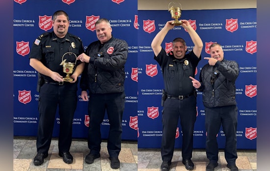 Oak Creek Police and Fire Departments Raise $1,400 for Salvation Army in Friendly "Kettle Face-Off"
